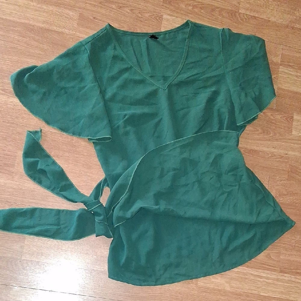 SHEIN Green Tie-Front Blouse